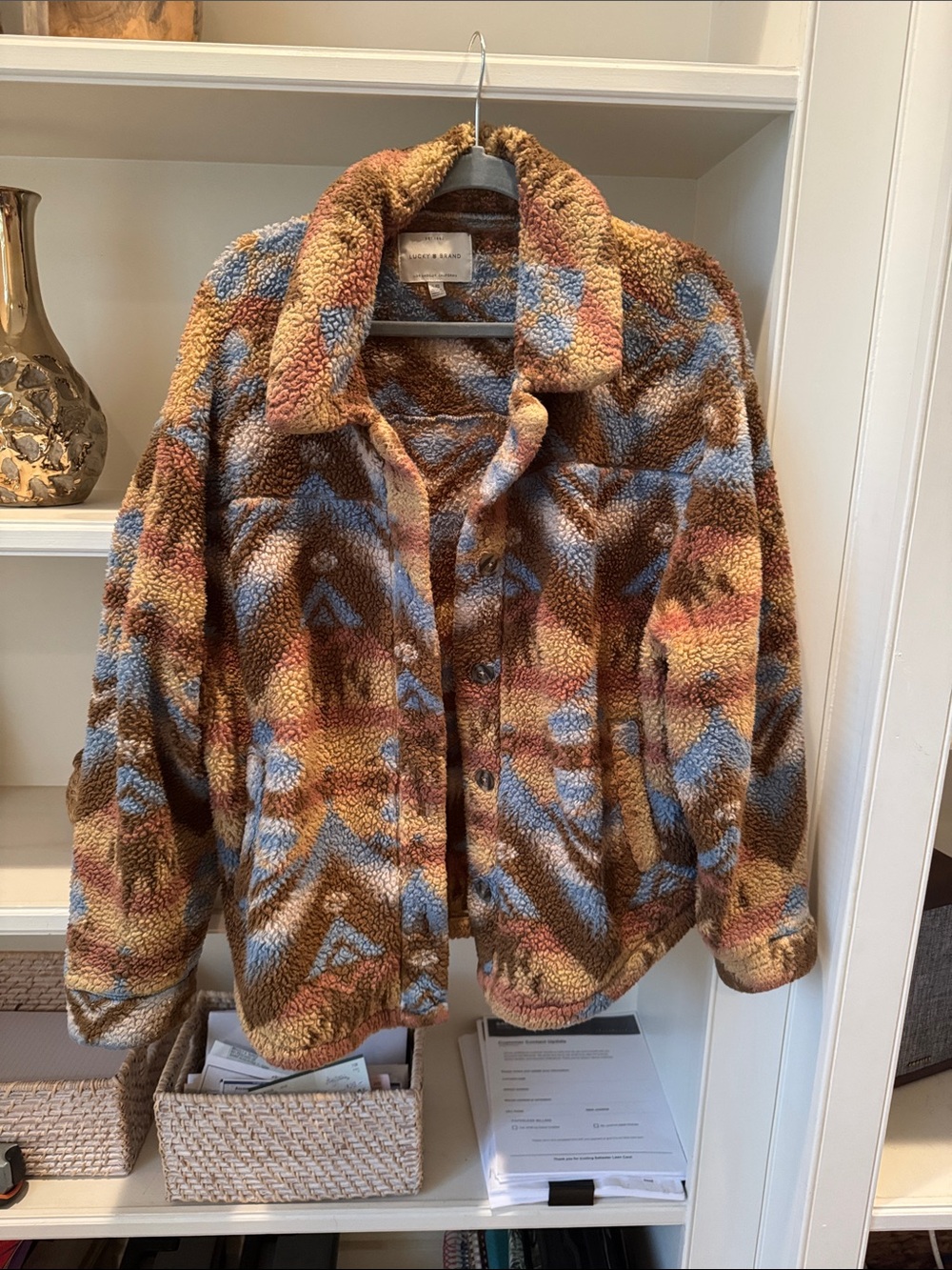 Lucky Brand Multicolor Sherpa Jacket in Brown, Blue & Tan